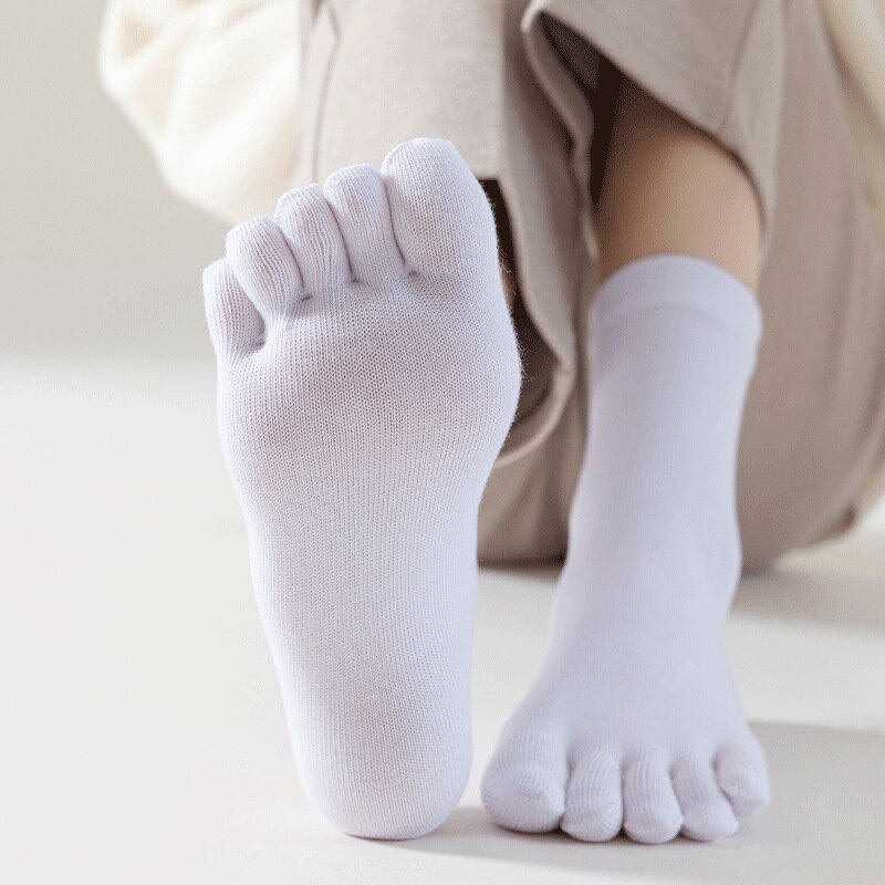 Kaus kaki lima jari Yoga baru untuk wanita kaus kaki katun organik Solid antiselip fesyen muda Pilates Fitness Harajuku dengan jari kaki