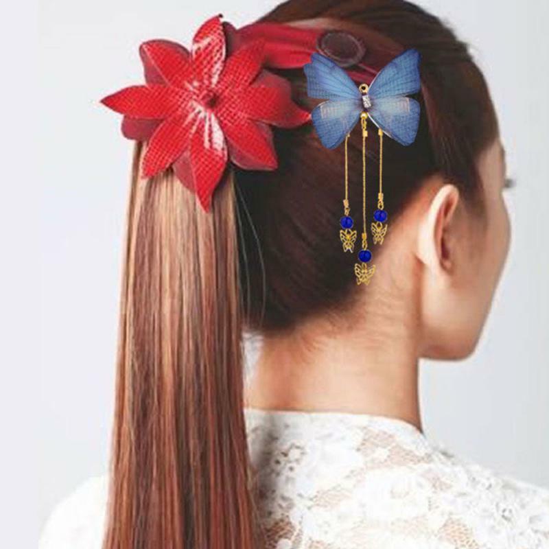 Hairpin borboleta retro com borlas de metal, moda Hanfu acessórios, requintado festa hairpin, artesanato, 1 a 10 pares