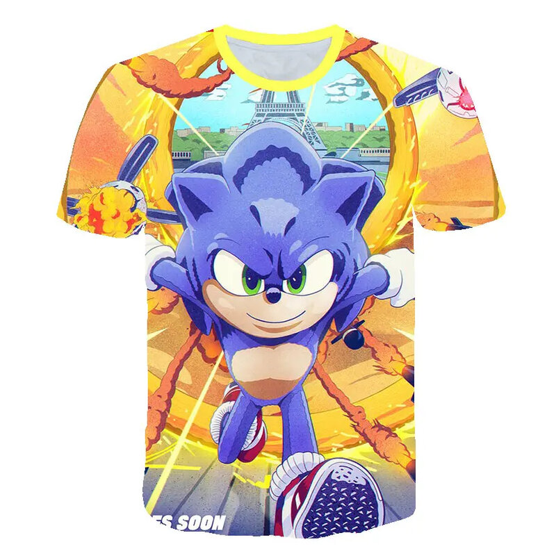 2024 New Super Sonic Creative Printed Children's T-shirt Quick-drying Breathable Boys and Girls Tops Summer Street Fashion Boys
