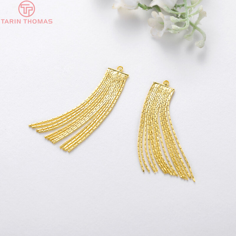 (2669)4PCS Full Length 47MM 24K Gold Color Brass Chain Tassel Charms Pendants High Quality Jewelry Making Supplies Diy Findings
