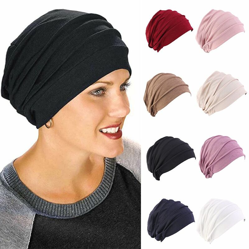Topi tidur elastis, topi kupluk Muslim hangat untuk wanita