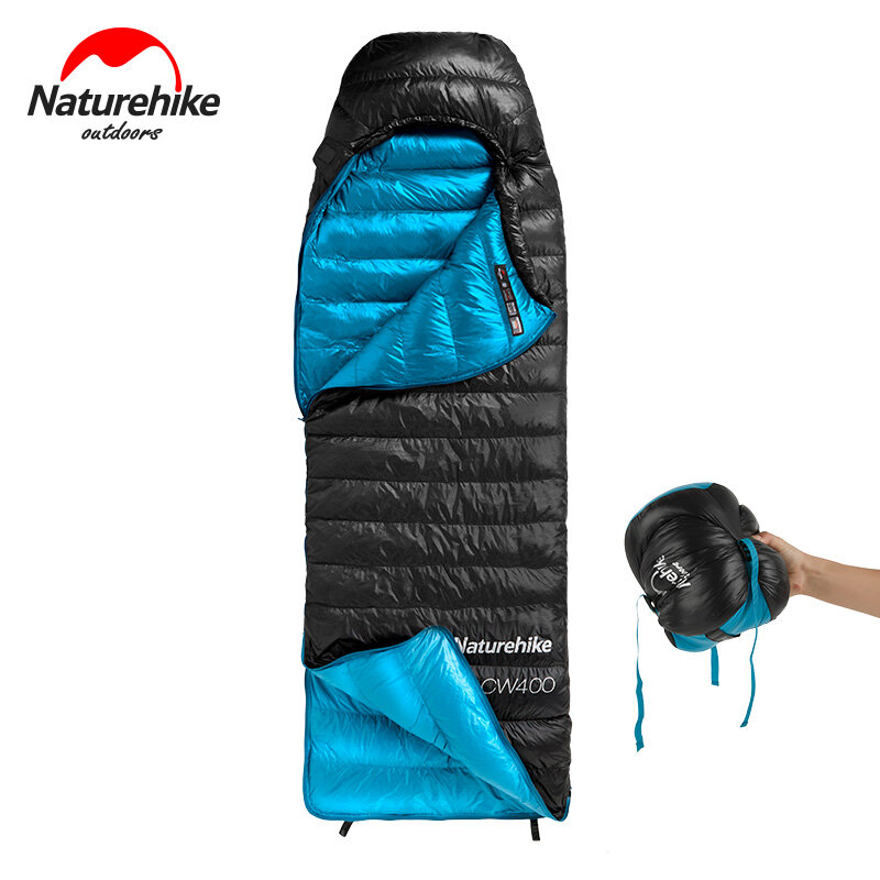Naturehike saco de dormir cw400, saco de dormir leve para inverno, com pena de ganso, ultraleve, à prova d'água, para caminhadas e acampamento