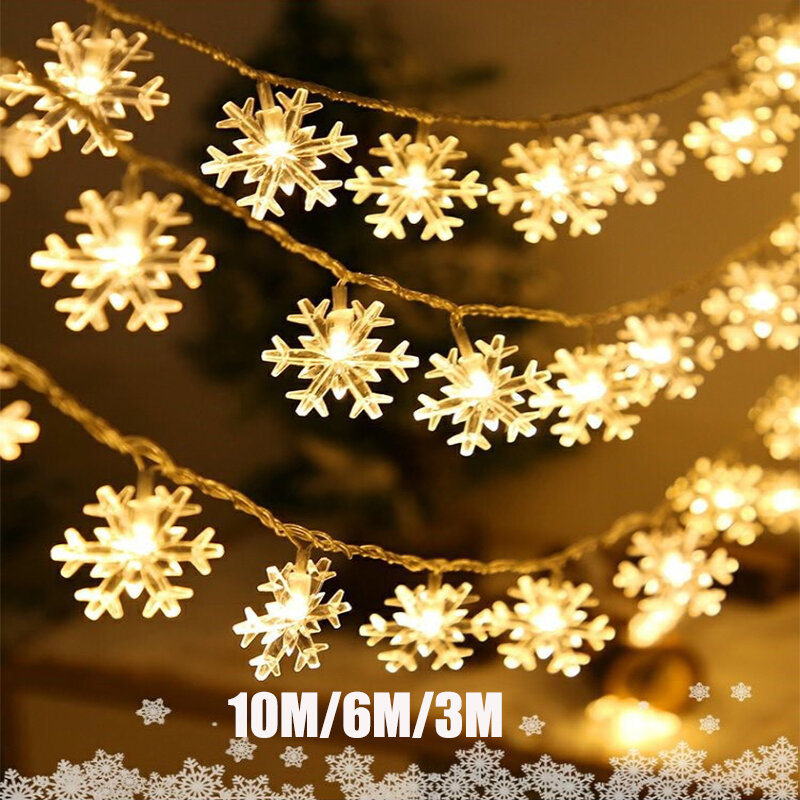Christmas Lights LED Snowflake Garland Festoon Fairy String Lights 10M/6M/3M/1.5M Outdoor for Tree Party New Year's Room Decor