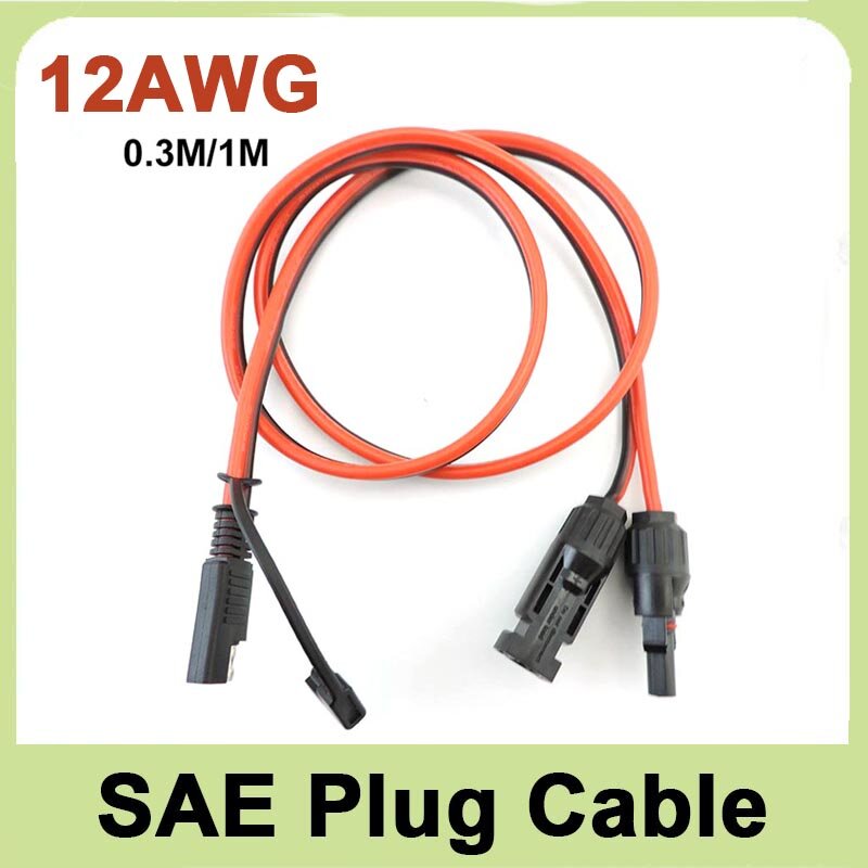 SAE konektor 2 pin baterai 12AWG 0.3M 1M 12V 48V DC kabel SAE ke Panel surya daya adaptor kawat konektor steker