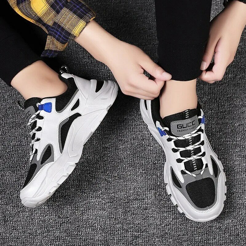 New Men Leather Sneaker Waterproof Walking Shoes Fashion Casual Mesh Trainers Non-Slip Wear-Resistant Male Trendy Sport Footwear