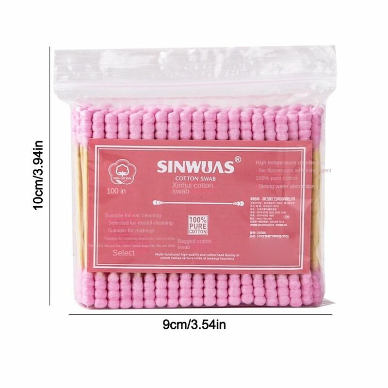 100 pz/pacco tampone di cotone usa e getta a doppia testa nuovo orecchio rosa pulisci bastoncini di legno puliti bastoncini di cotone per la casa
