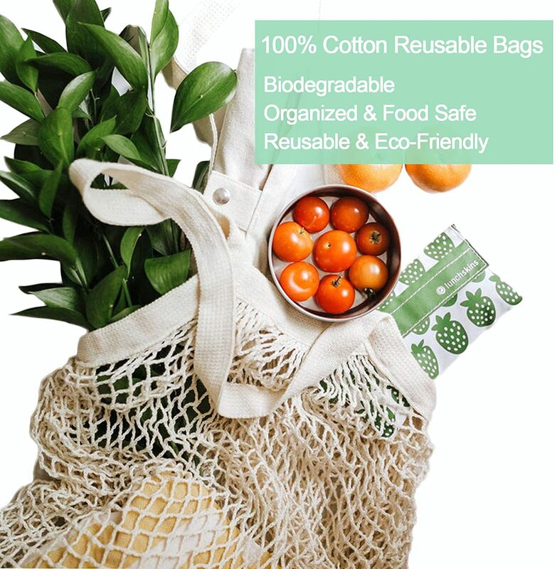 Sacos de compras reutilizáveis lavável supermercado malha sacos organizador corda de algodão para frutas vegetal carro compra