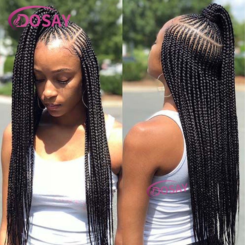 360 Full Lace Wig Twist Box Side Part Braided Wigs With Baby Hair Knotess Lace Front Wig Synthetic Braided Wigs For Women 36Inch