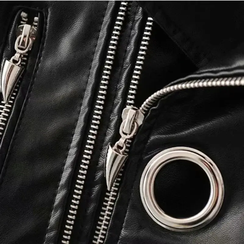 Leather Jacket Women Spring 2024 New Women Clothing All-match Fashion Metal Circle Thinner PU Leather Jacket Women's Short Trend