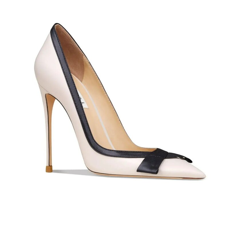 Vera pelle bianco opaco farfalla nodo 2023 per scarpe con tacco alto da donna scarpe eleganti da sera a punta scarpe da festa da donna