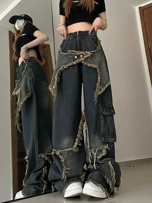 Kleine Straße Design Sinn amerikanische Retro Vibe Stil High Street Jeans Frauen lose breite Beine trend ige Marke Hosen Frühling/Sommer