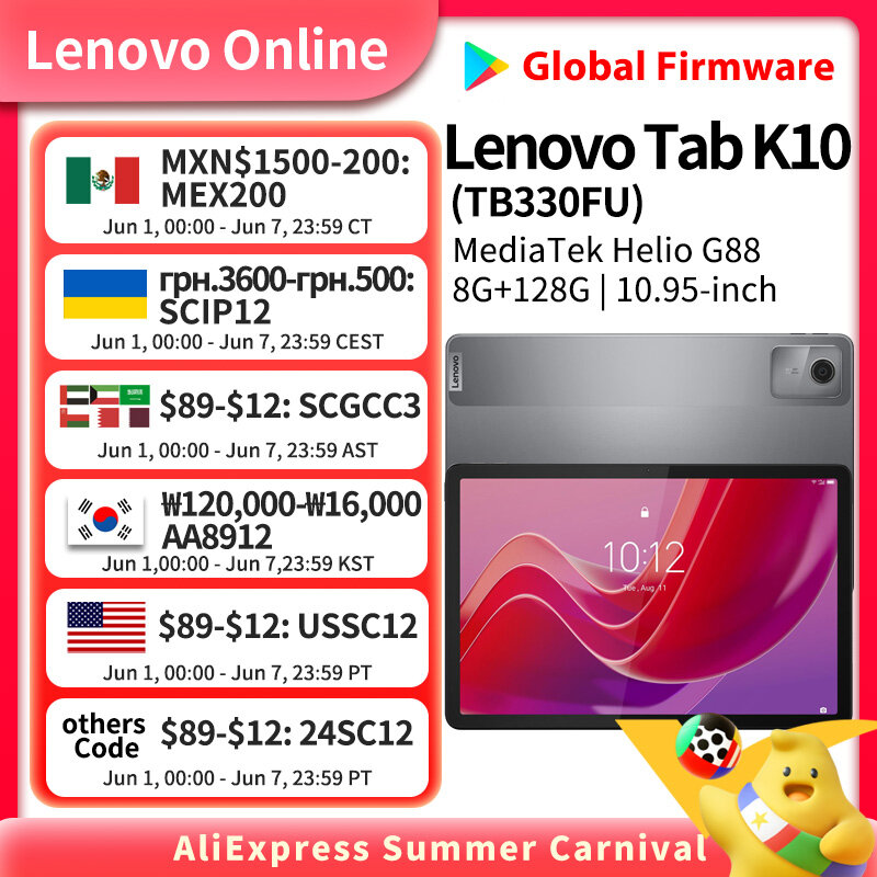 Global rom lenovo zhaoyang tab k10 (m11) 10,95 Zoll 90Hz wifi media tek helio g88 gesichts erkennung 465g 7040mah 10w ladegerät