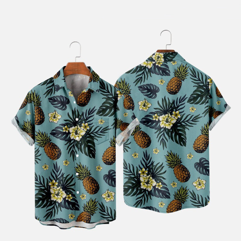 Camicie con stampa di abbigliamento firmato da uomo oversize estate 2024 viaggi Hawaii Beach Hawaiian Harajuku Aurora Camisa Masculino Camisa