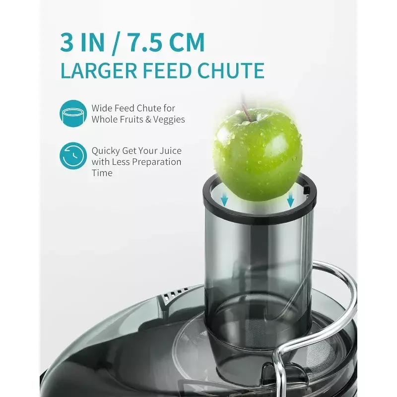 Máquina Ultrean-Juicer, 800W, boca grande, 3 "Feed Chute, velocidades duplas, máquina de suco centrífugo para frutas e legumes