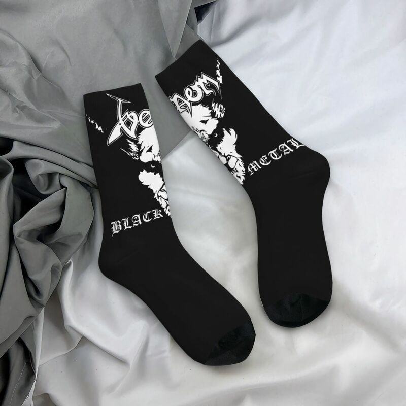 Venom kaus kaki pria, aksesori kaus kaki Crew desain tema Logo Metal hitam untuk pria, kaus kaki cetak fleksibel