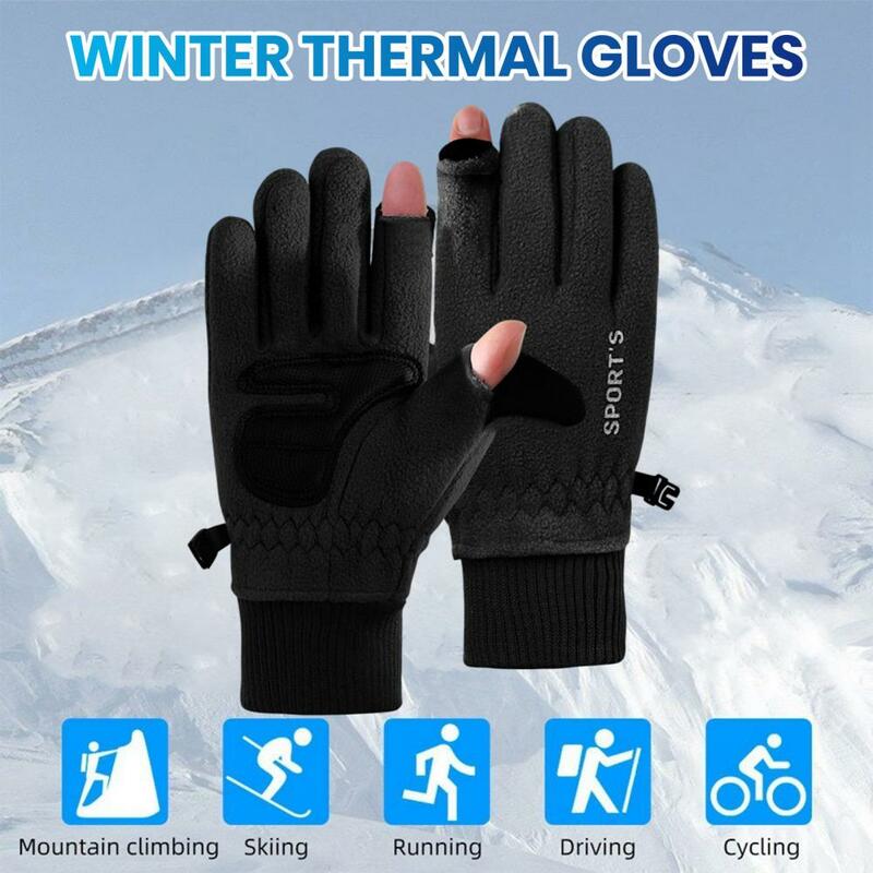 Luvas anti-frias polar do velo, antiderrapante, palma da fricção, tela de toque, quente grosso, cinco dedos, ciclismo, inverno