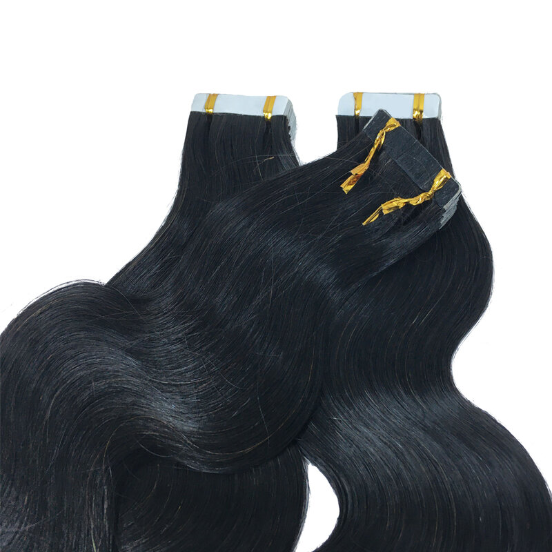 Extensiones de cabello negro Natural para mujer, cinta de onda corporal, 50 gramos, 20 piezas