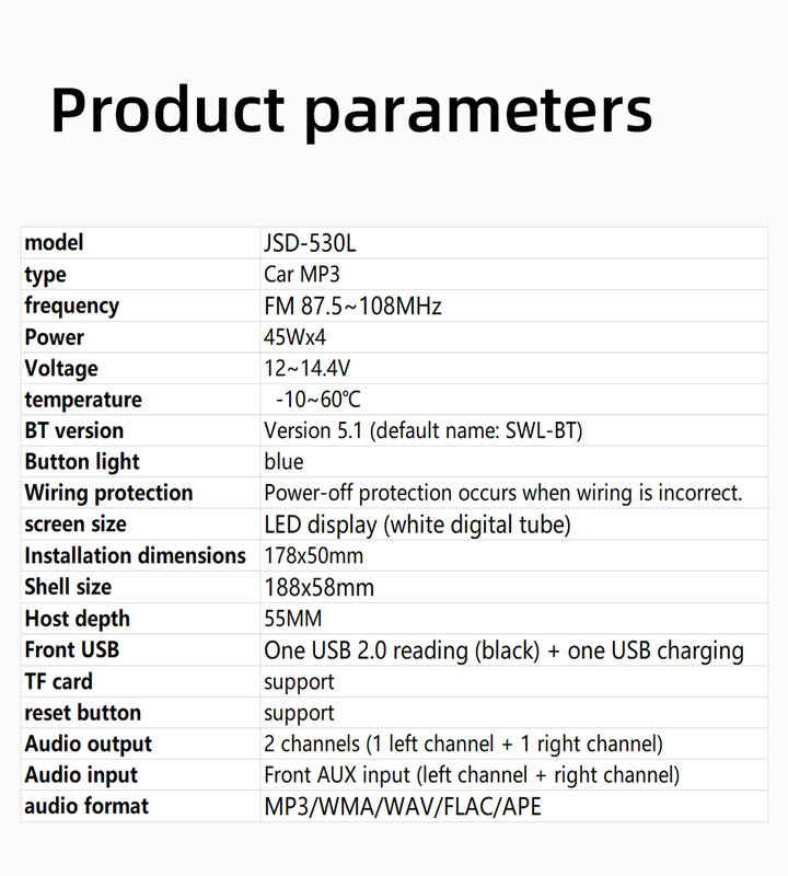Radio Estéreo Digital para coche, reproductor MP3 con Bluetooth, JSD-530 520, 60W x 4, Audio FM, música, USB/SD, entrada auxiliar en el tablero