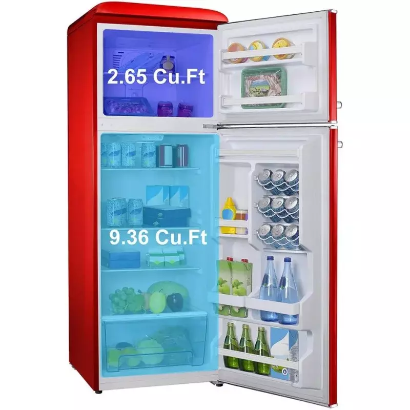 ตู้เย็น GLR12TRDEFR Galanz ตู้เย็นสองประตูปรับอุณหภูมิไฟฟ้าได้พร้อมช่องแช่แข็งด้านบน