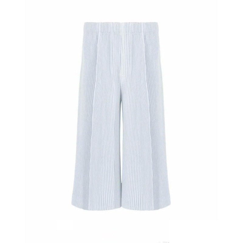 Miyake calça casual plissada, sete calças masculinas, tubo largo, maré de rua alta, cem cores sólidas, retrô, original, primavera, 2022