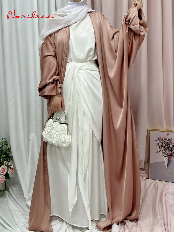 Ramadan Eid Mode Puff Ärmel lose muslimische Abayas weiche Robe Musulmane Abaya elegante seidige muslimische arabische Anbetung Kleidung