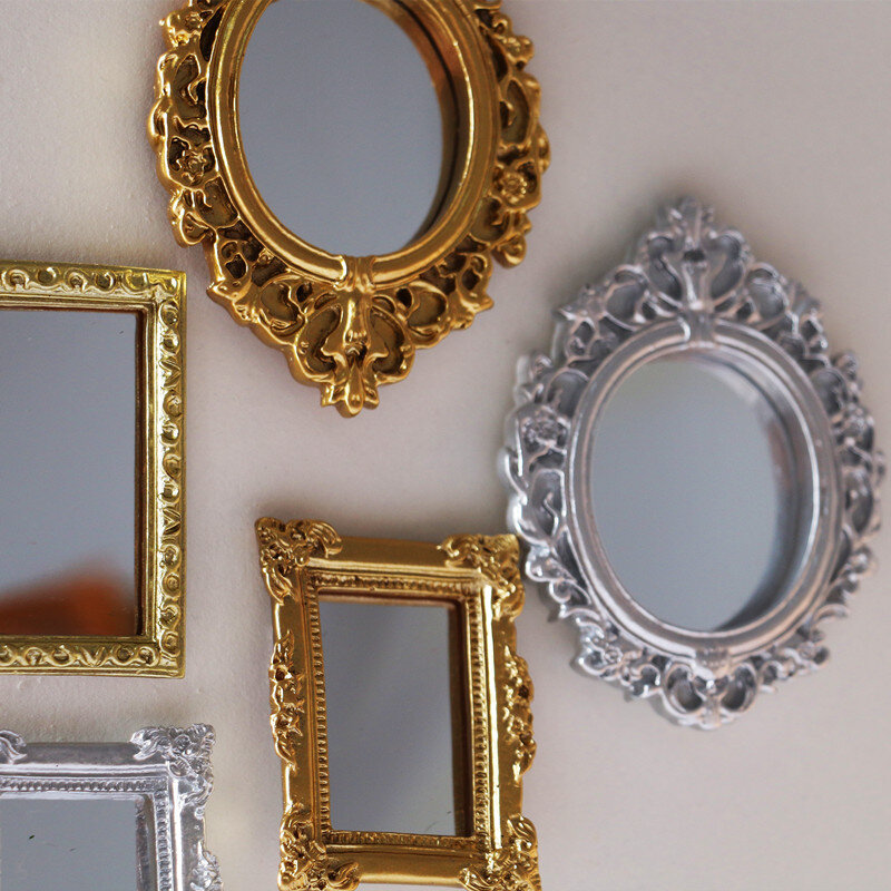 인형의 집 미니어처 프레임 액세서리, 가구 미니어처 거울, 벽 방 거울, 미니 클래식 인형 집 거울