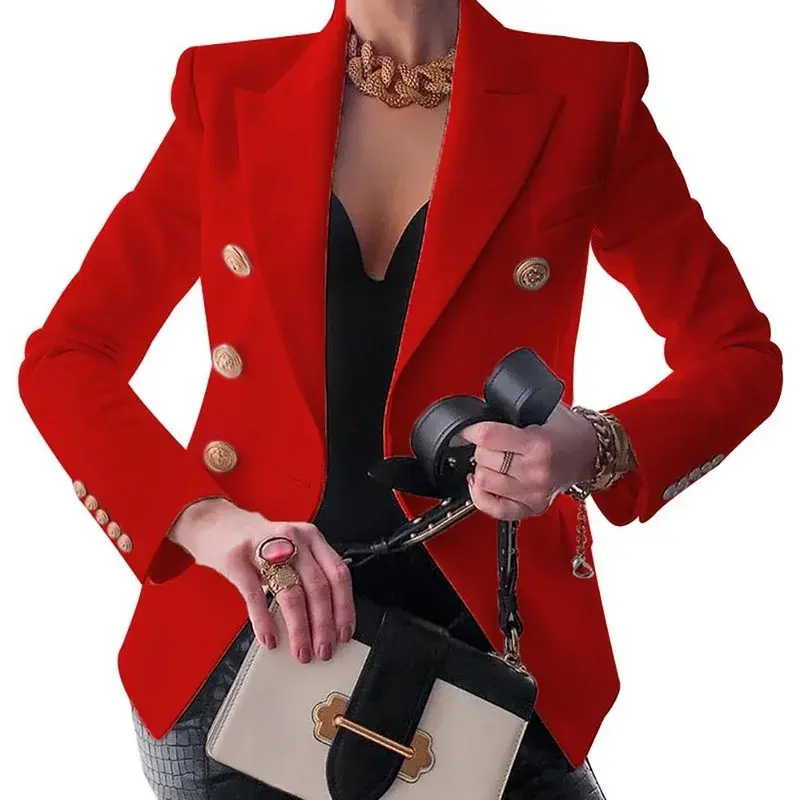 Women Double-breasted Solid Color Formal Business Jackets Suits 2021 Autumn Blazer Slim Coat Suit Jacket Female Casual Blazers