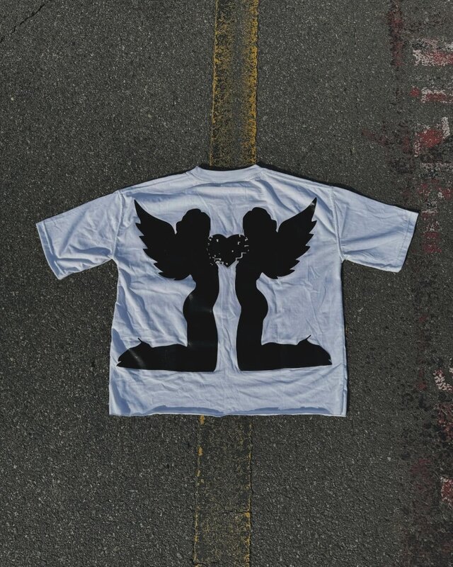 Camiseta de gran tamaño con estampado de Ángel para mujer, ropa de manga corta con cuello redondo, estilo urbano, Hip Hop, Harajuku, moda gótica americana, Y2K