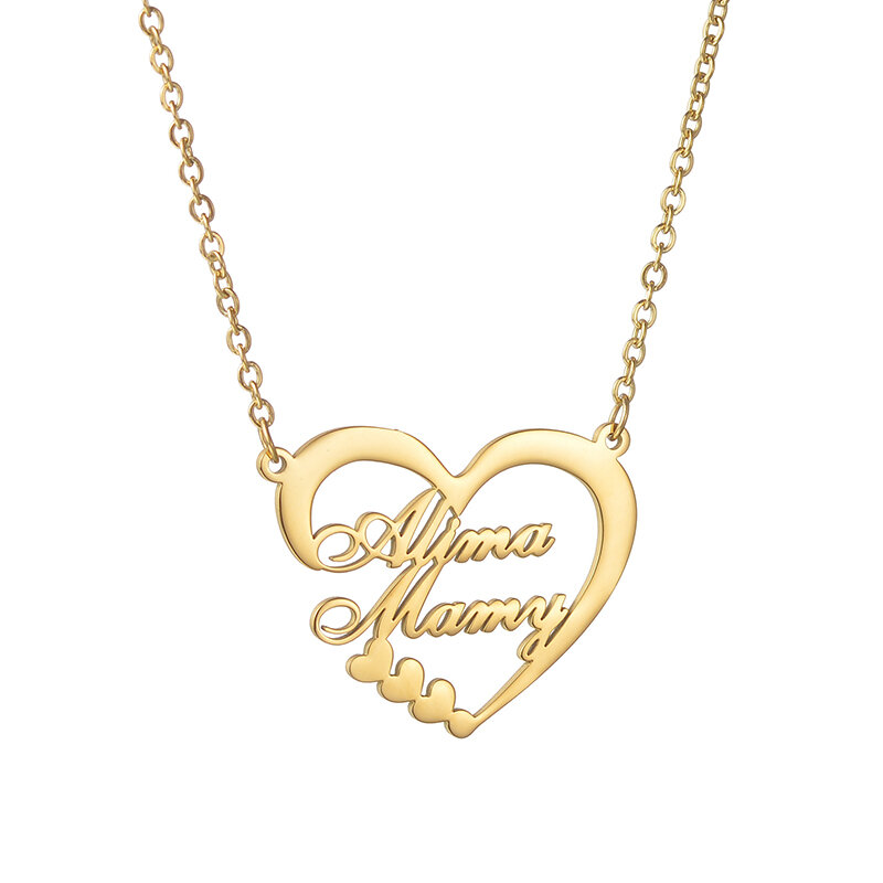 Goxijite Custom 2 Names Big Heart Butterfly Necklace For Women Girls Stainless Steel Customized Women's Birthday Jewelry Gift