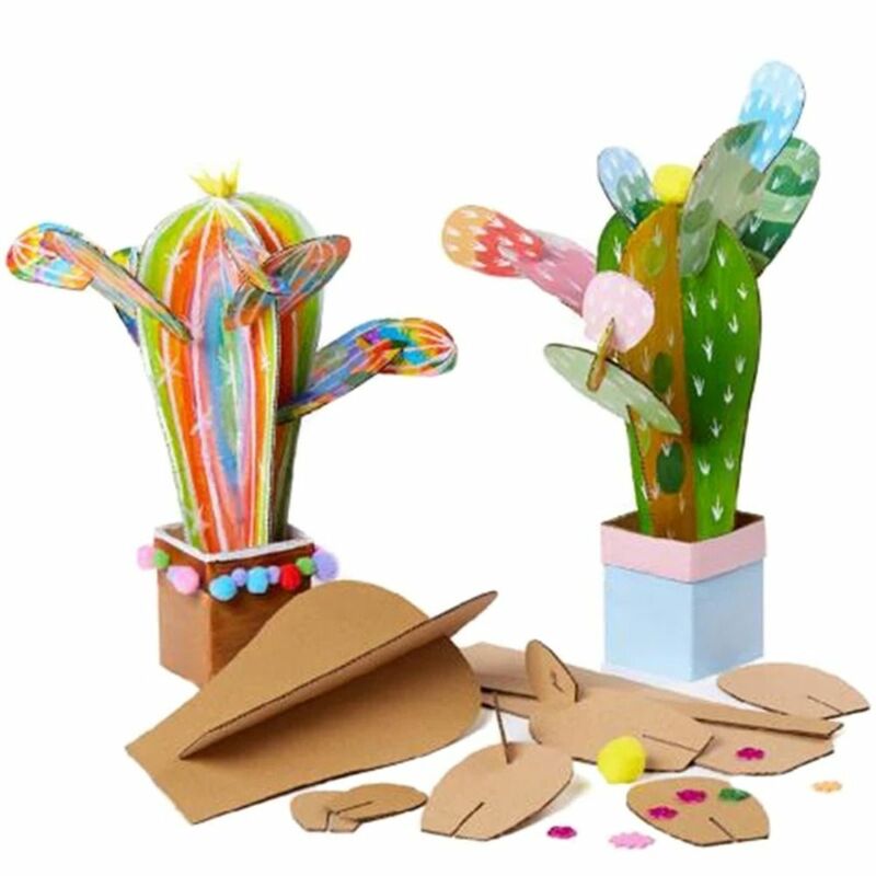 Mainan lukis seni kertas kaktus, kartu Puzzle buatan tangan 3D seni DIY dan kerajinan taman kanak-kanak