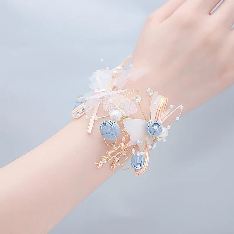Bunga pergelangan tangan pengiring pengantin untuk pernikahan mutiara berlian imitasi bunga tangan mawar gelang tangan korsase aksesori perhiasan pesta
