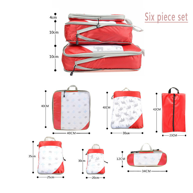 6 Buah Set Organizer Penyimpanan Perjalanan Terkompresi dengan Tas Sepatu Tas Koper Visual Jaring Tas Koper Ringan Kubus Kemasan Portabel