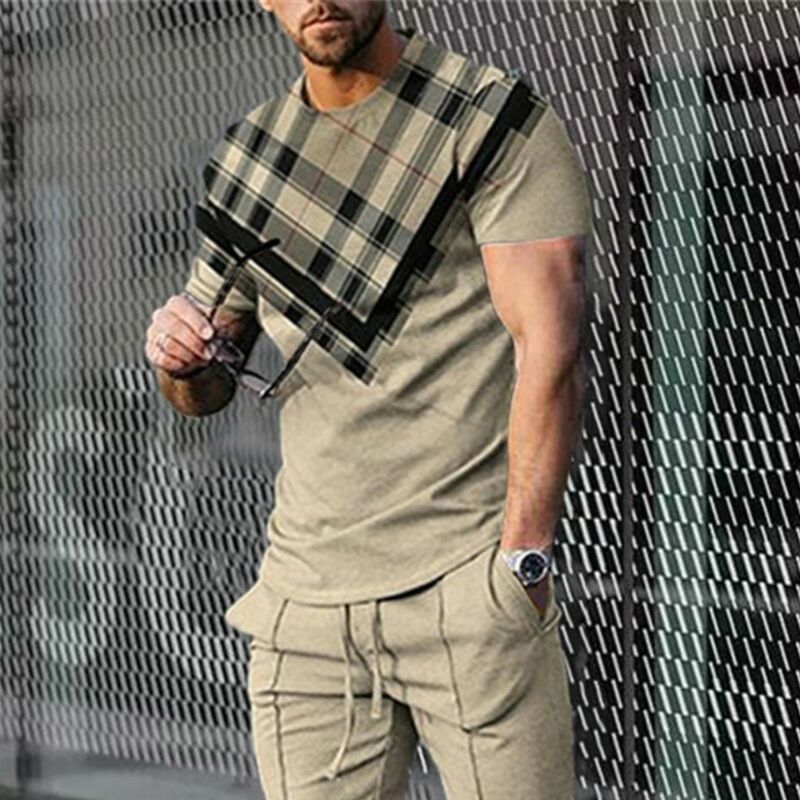 Conjunto de agasalho de roupas masculinas 2 peças conjuntos tendência o pescoço manga curta t camisa + moletom terno masculino streetwear vintage moletom