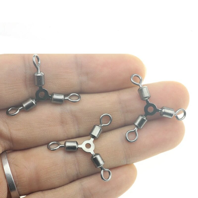 10Pcs/lot Hot 3 way Durable Stainless Steel Tackle Fishing Rolling Swivels Connector Bearing Solid Rings