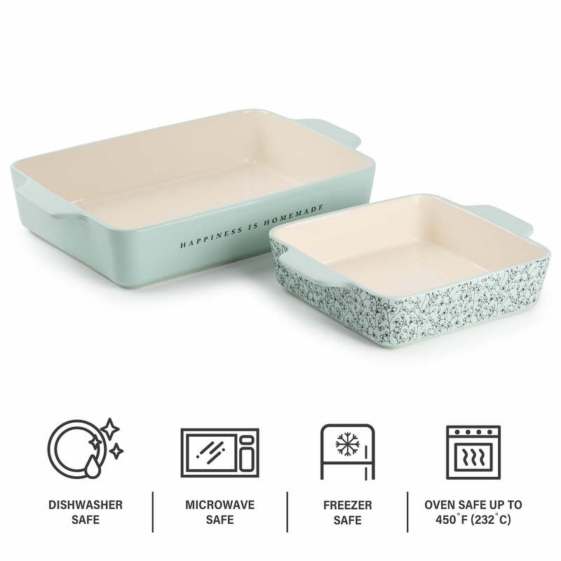 Набор из 2 предметов: Чабрец и керамическая посуда, квадратная и прямоугольная пекарь, зеленый цвет