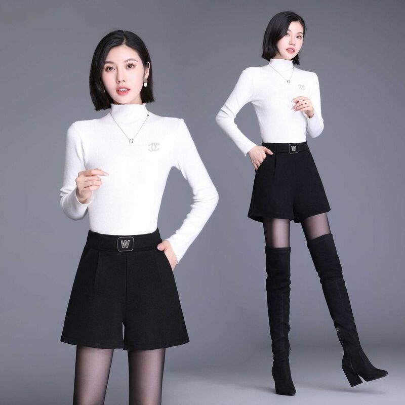 Wide Leg Pants Solid Shorts Elastic Waist Patchwork Pocket Fashion Loose Casual Temperament Autumn Winter Thin Women's Clothing