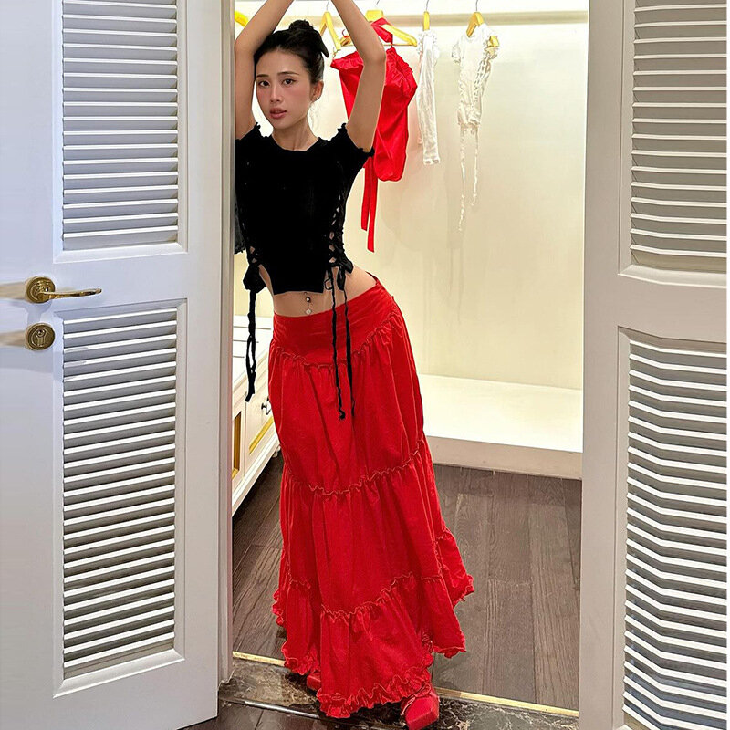 Женская трапециевидная юбка Lygens, повседневная Однотонная юбка с высокой талией, лето 2024