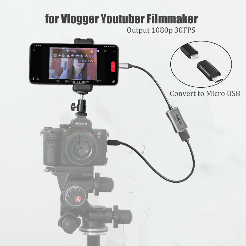 BFOLLOW Tablet Ponsel Android Sebagai Monitor Kamera Camcorder Adaptor HDMI untuk Vlog Youtuber Pembuat Film DSLR Kartu Video Capture