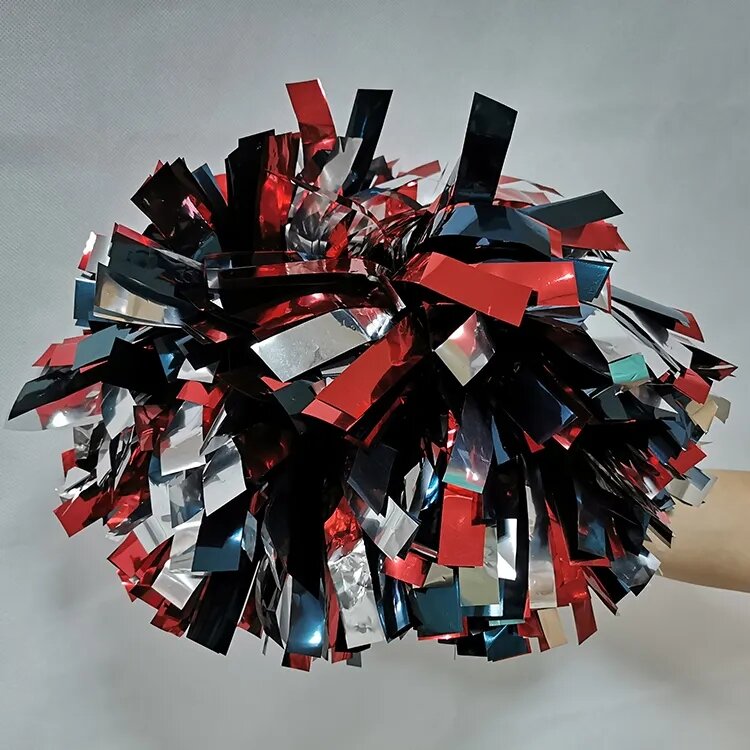 Cheerleader Baton Handle Pom Pom Rosa Metálico Holográfico com Prata Holográfica