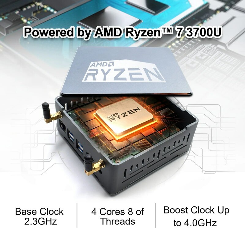 HYSTOU-ordenador de escritorio para videojuegos, Mini PC 2023 Cool Super Home Office High End AMD r-yzen 7 3750H DDR4 16G 512G SSD 4K