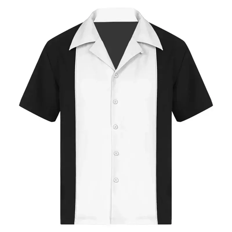 2024 summer new men's bowling shirt Retro short sleeve button casual multi-colored striped notch collar shirt 5XL