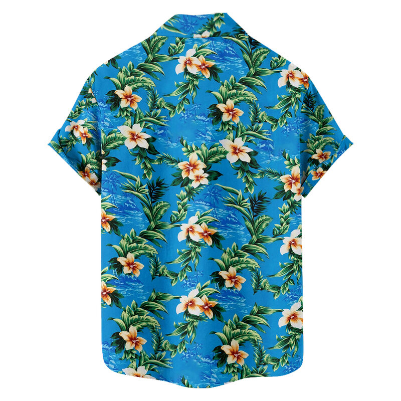 Camisa casual floral masculina, estilo praia de férias, camisa lapela de manga curta, blusa fina solta tamanho grande, verão