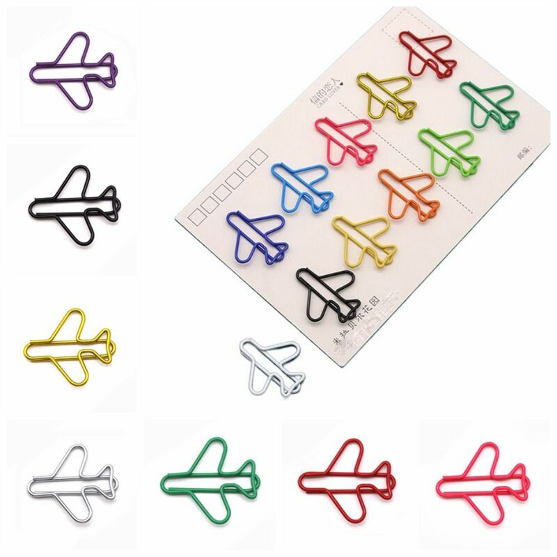 10pcs Metal Airplane Shape Office Paper Clips School Office Stationery 2.7x2.5cm DIY Paper Clip Holder Craft Supplies