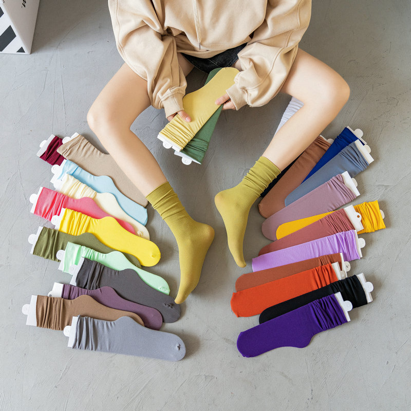 Kaus kaki wanita model Jepang lembut, kaus kaki selutut panjang betis 1 kaki tipis, kaus kaki mode Jepang warna polos, kaus kaki lutut nilon lembut musim panas