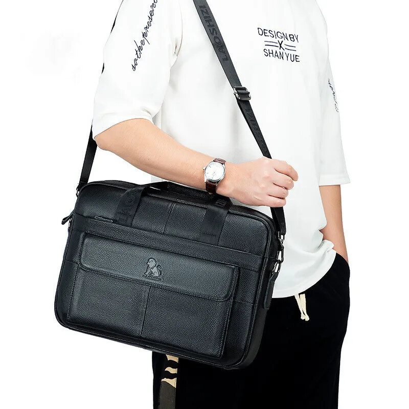 Business Genuine Leather Briefcases Men Luxury Handbags Large Capacity 14" Laptop Bags Vintage Male Shoulder Messenger Bag