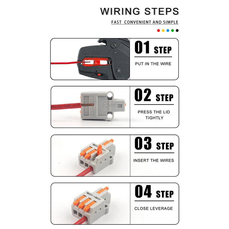 5PCS Universal Compact Wire Connector Splitter Quick Electrical Cable Splice Terminal Block For 28-12AWG Small Wiring Connectors