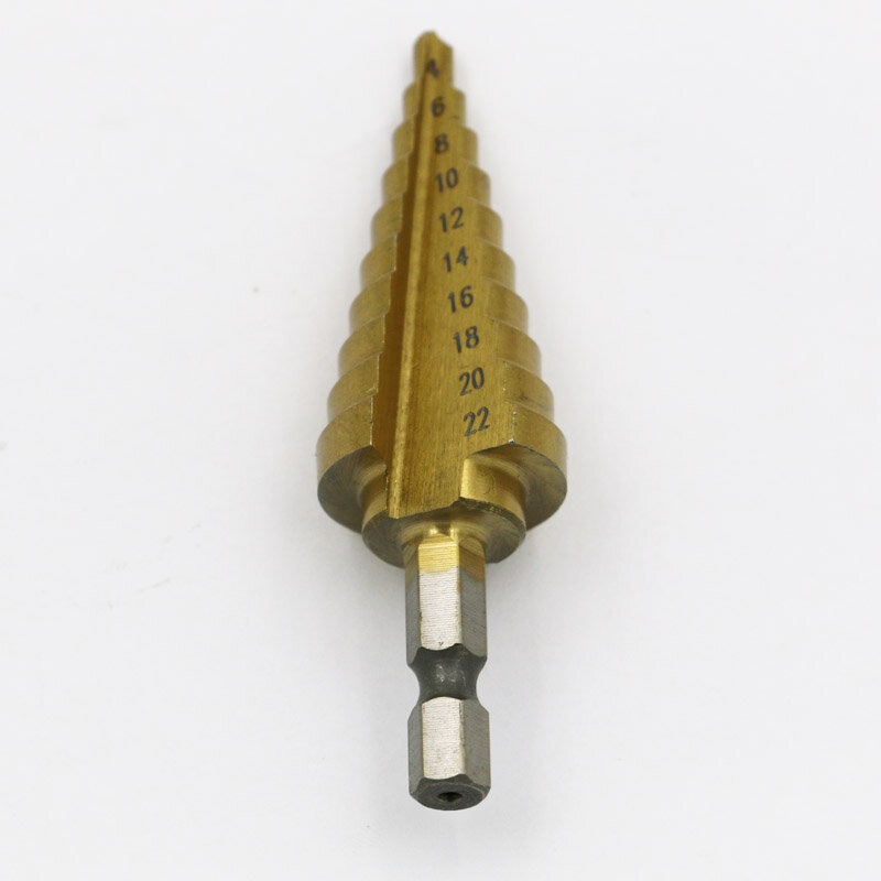 Broca de cono escalonado de titanio hexagonal, cortador de agujeros de 4-22MM HSS 4241 para chapa de Metal