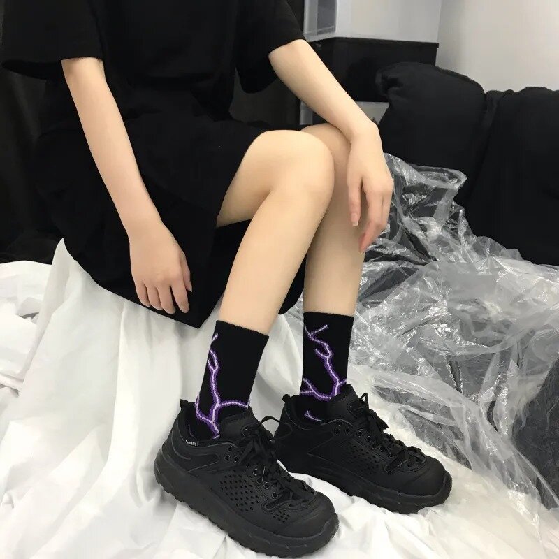 Korean Style Harajuku Skateboard Long Socks Creative Fun Lightning Hip Hop Style Socks Unisex Street Funny Happy Couple Socks