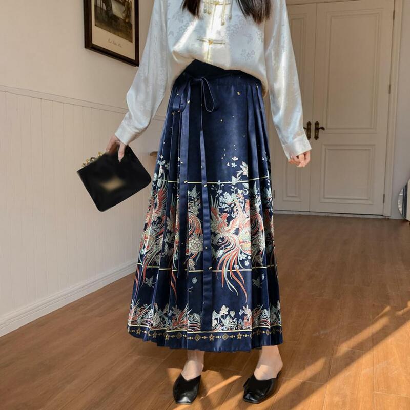 Chińska spódnica Tradycyjna chińska odzież Elegancka damska spódnica maxi w stylu vintage w stylu chińskim z wysokim nadrukiem feniksa dla kobiet