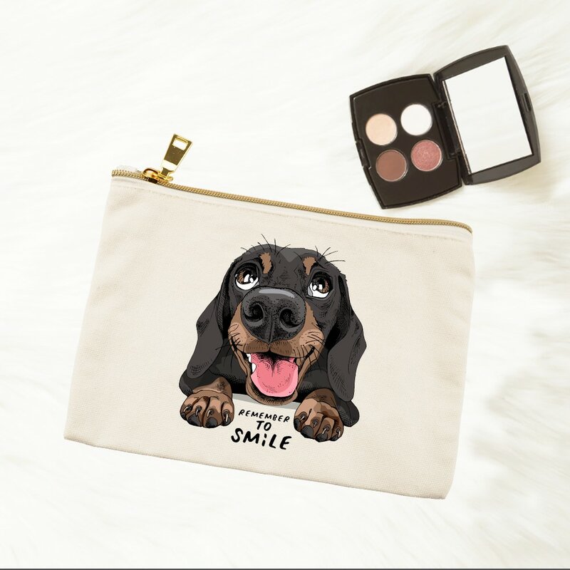 Dachshund Only for You Personalized Clutch Bag Zipper Handbag Lipstick Pencil Bags Reusable Canvas Makeup Bags White Hand Bag